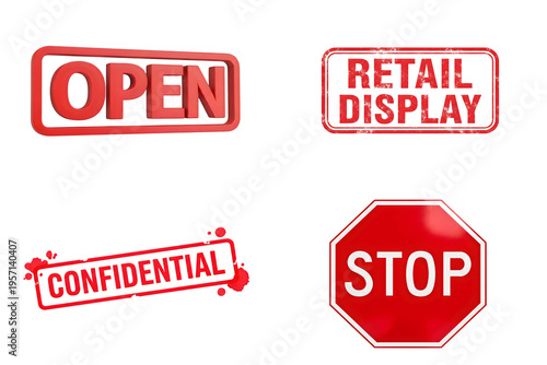 Four traffic sign icons in different colors and styles, isolated on transparent cutout Stamp set png.