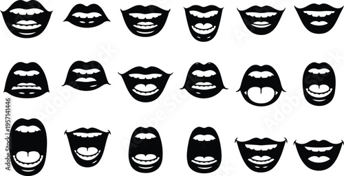 Black silhouette sensual kiss icons and makeup shapes modern pack