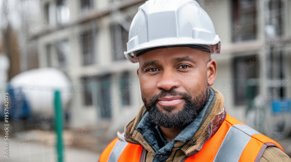 Fototapeta premium worker in helmet portrait