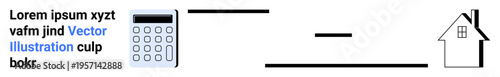 Financial planning, mortgage computation, real estate, budgeting, homeownership, investment. a calculator linked to a house. Financial planning and mortgage computation