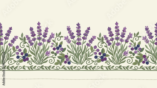 Lavender Floral Border Design - Elegant Textile & Home Decor Element