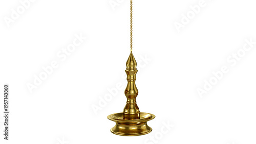 Obraz na plátně Single Traditional Golden Hanging Vilakku Oil Lamp on Black Background
