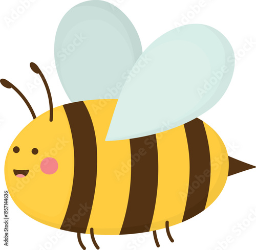 Cute smiling bee with delicate wings. Illustration of funny insect isolated on white background