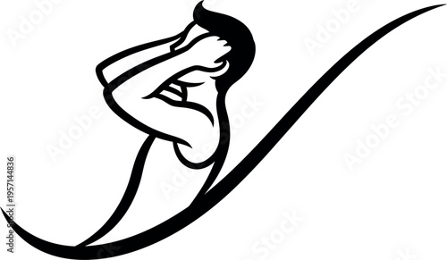 Black and white illustration of a woman covering her face with her hand