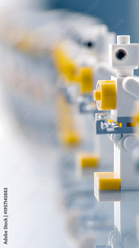 Fototapeta premium Lego robots standing in a line representing future technology