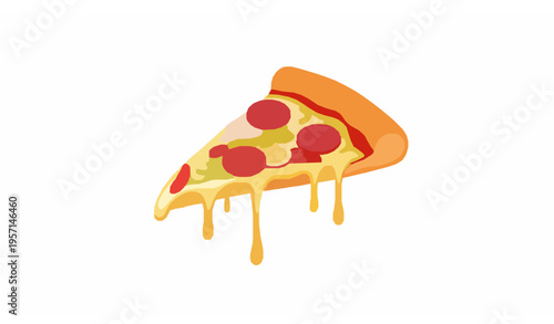Pizza slice vector illustration with melted cheese and toppings flat design