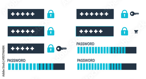 Cyber security concept with password and lock icons on screen