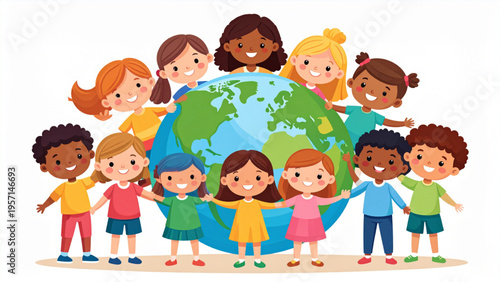 Children Around the World Protecting the Earth – Flat Vector Illustration
