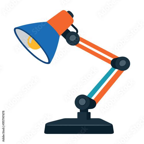 Desk lamp vector icon providing adjustable light for focus, learning, study, and productivity on a workstation or table