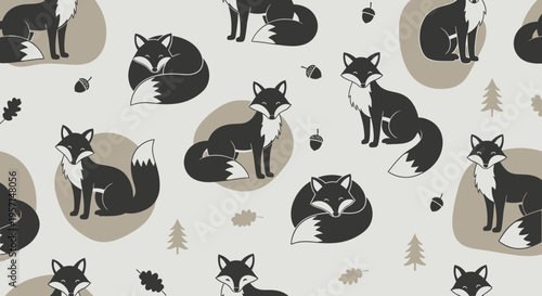 Cute Fox Pattern: Whimsical Woodland Creatures and Acorns on Light Background