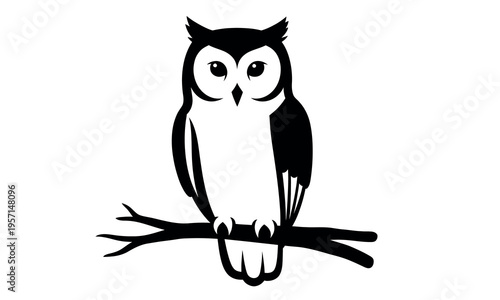 Silhouette of an owl perched on a branch with food in mind