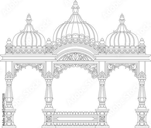 Line art illustration of the Temple inside the gate and the Wedding Gate Background	
