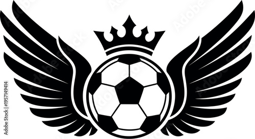 Black soccer ball with wings and crown