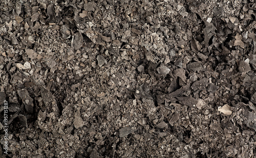 Texture of paper ash as background, top view. Burnt documents, cinder.