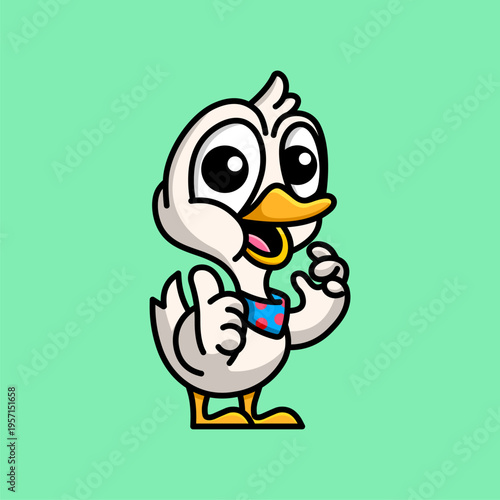 Cute Duck Cartoon Character Illustration, Funny Duck Mascot Design