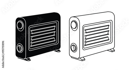 Two electric heaters shown in black and white line art style