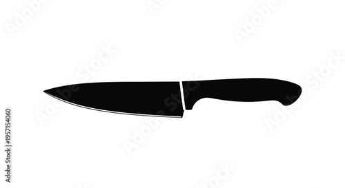 A black silhouette of a chef s knife against a plain white background