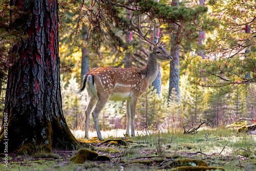 Daim femelle, daine, de dos dans la forêt