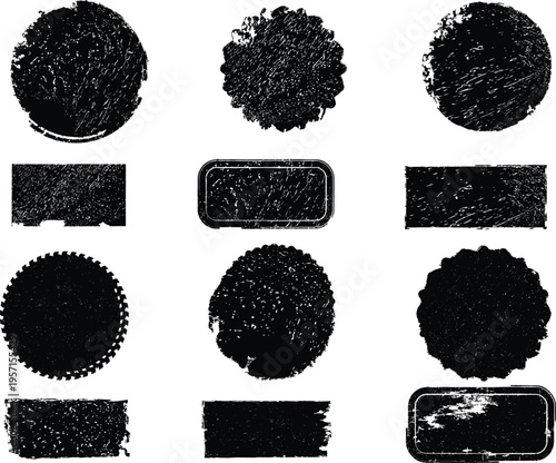 Grunge post Stamps Collection, Circles. Banners, Insignias , Logos, Icons, Labels and Badges Set . vector distress textures.blank shapes.
