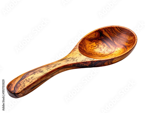 Organic, hand-carved wooden serving spoon with swirling grain patterns