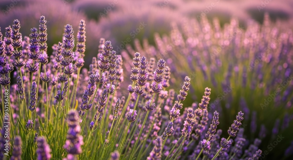 Obraz premium A Vibrant Field of Blooming Purple Lavender Flowers in Serene Outdoor Light