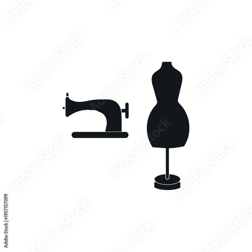 Mannequin and sewing machine set tailor Vector