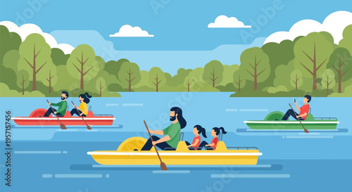 People enjoying a leisurely day of boating on the lake.