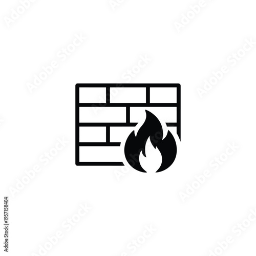 Firewall icon for cybersecurity and data protection, black and white firewall security vector for network security
