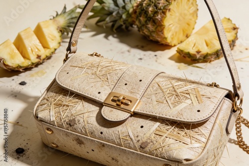 Nachhaltiges Leder aus Ananasfasern, vegane Lederalternative Pinatex, luxuriöses Accessoire aus Pflanzenfasern im Studio