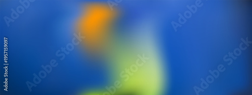 Spring blur daffodil flower and leaves gradient background. Gentle orange floral on blue gradation summer background. Vector yellow soft focus wildflowers on fashion backdrop. Plant blurred template.