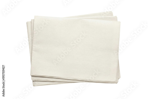 Stack of blank folded newspapers top view isolated. Daily news publishing mockup.