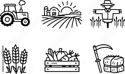 Line icon agriculture farming harvest rural
