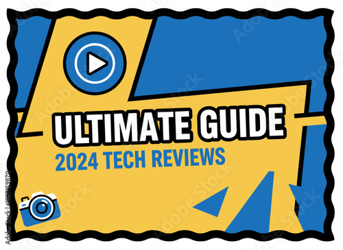 A tech review guidebook cover features a play button on a yellow background.