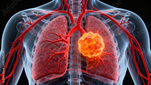 Human lungs with cancerous tumor