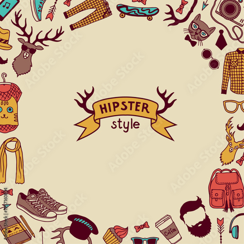 Hipster background. hipster culture modern tools in round shape. vector circle design template