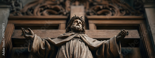 Jesus Christ Statue with Open Arms in a Church, Embracing the Faithful