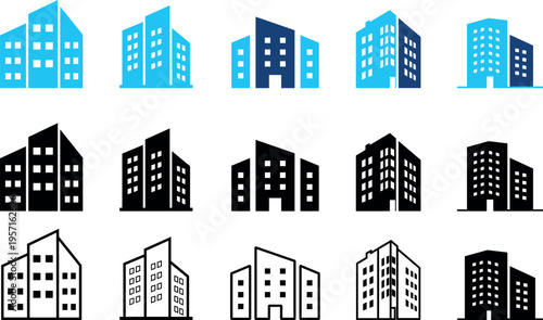 Modern city building icon Office building icon for business corporate set flat design 