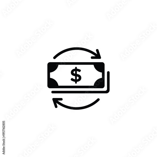 Money transfer icon for finance and payments, money transfer cash exchange symbol in black and white vector