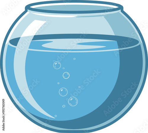 Glass fishbowl with water vector on white background.