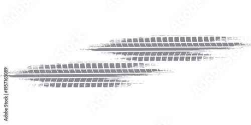 Grunge tire track, wheel braking marks. Truck, car or motorcycle tread pattern silhouette. Auto race, motorsport, speed racing design element. Vector illustration