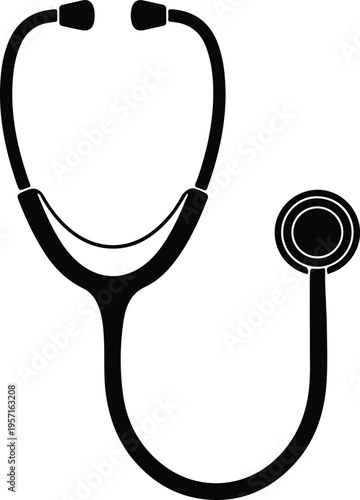 Silhouette medical stethoscope icon for healthcare cardiology and diagnostic equipment vector illustration