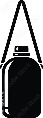 Silhouette military canteen flask with shoulder strap for hiking gear vector illustration