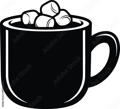 Silhouette mug filled with hot chocolate and sweet marshmallows vector illustration