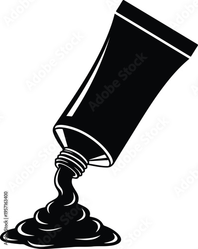 Silhouette of a cosmetic tube squeezing out cream product vector illustration