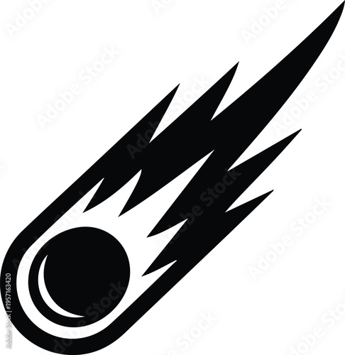 Silhouette of a falling meteor with a trailing fire tail vector illustration