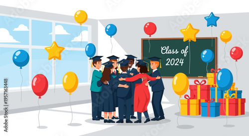 Group of diverse graduates celebrating their achievement.