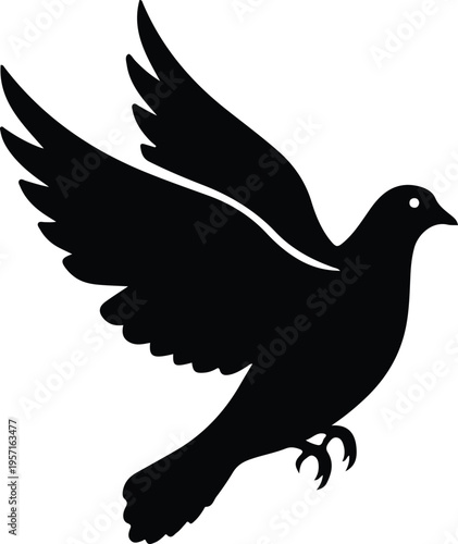 Silhouette of a flying dove bird with wings spread wide vector illustration