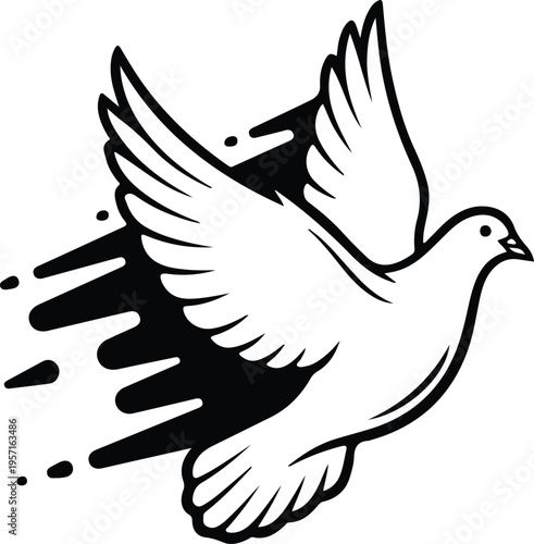 Silhouette of a flying dove with dynamic motion effect vector illustration