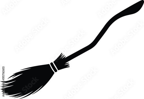 Silhouette of a magical witch broomstick for Halloween festive design vector illustration