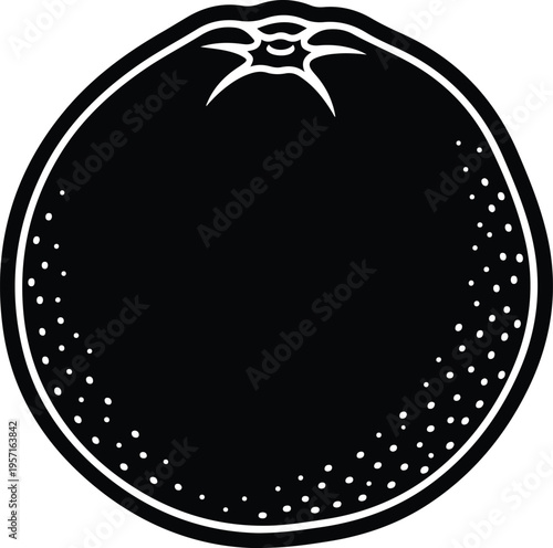 Silhouette of a single organic orange fruit icon with stem vector illustration